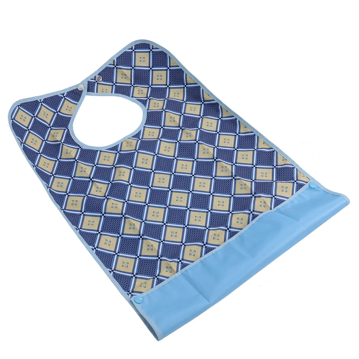 Flower Plaid Double Layer Adult Waterproof Bib Mealtime Clothing Protector for Bedridden Convalescent Elderly with Detachable