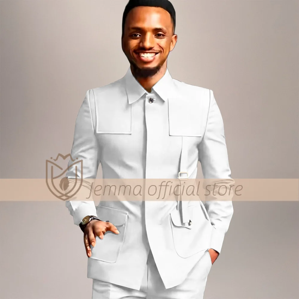 Men's 2 Piece Suit Single Breasted Multi-Pocket Blazer Pants Casual Business Streetwear Fashion Party Prom Outfit