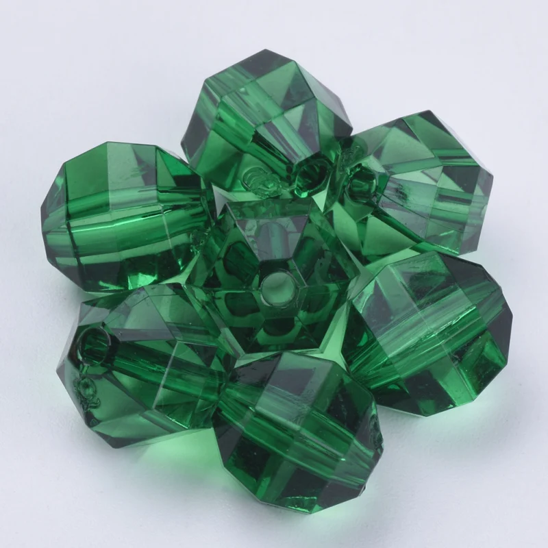 500g Transparent Acrylic Beads Faceted Round Dark Green 10x10mm Hole: 1.8mm, about 940pcs/500g