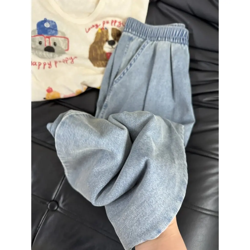 

New Tencel Jeans for Women Spring/Summer High Waist Wide Leg Pants Dipped Lazy Style Chubu Girl Elastic Yamamoto Pants
