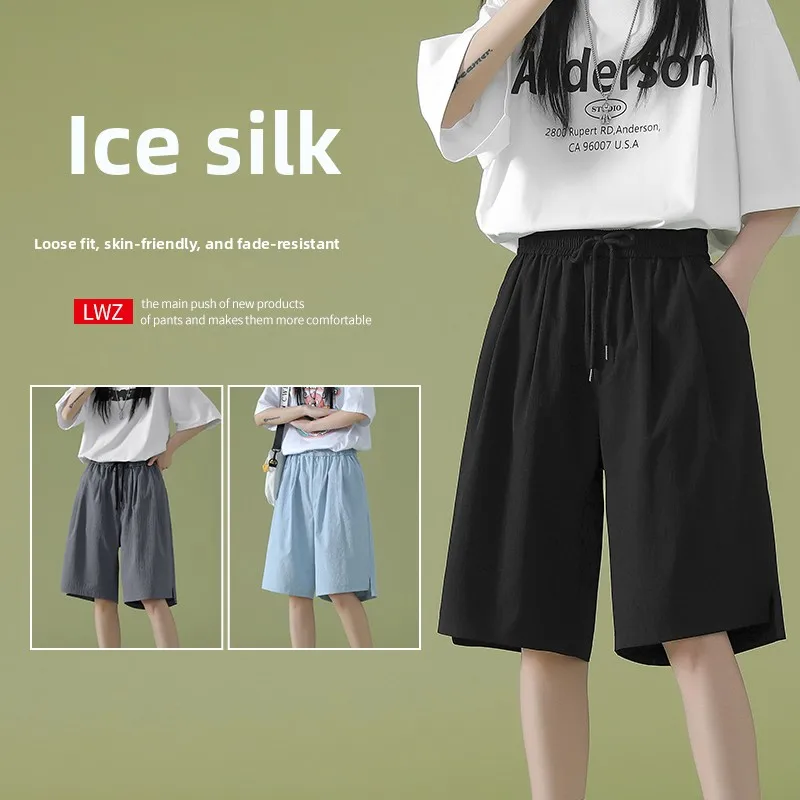 

Ice Silk Men's orts Summer Thin Six-Point Baskeall Sports Casual Loose Fit Youth Active Sle under Knee Seven-Point Length