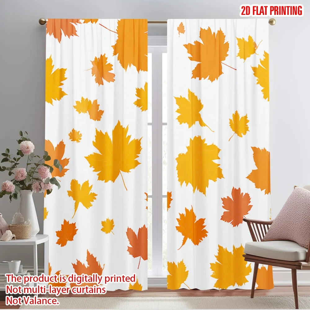 

2pcs 2D flat printing Scene Curtain Fall Leaves Graphic Polyester Without Electricity Seasonal Party & Holiday Decor Perfect for
