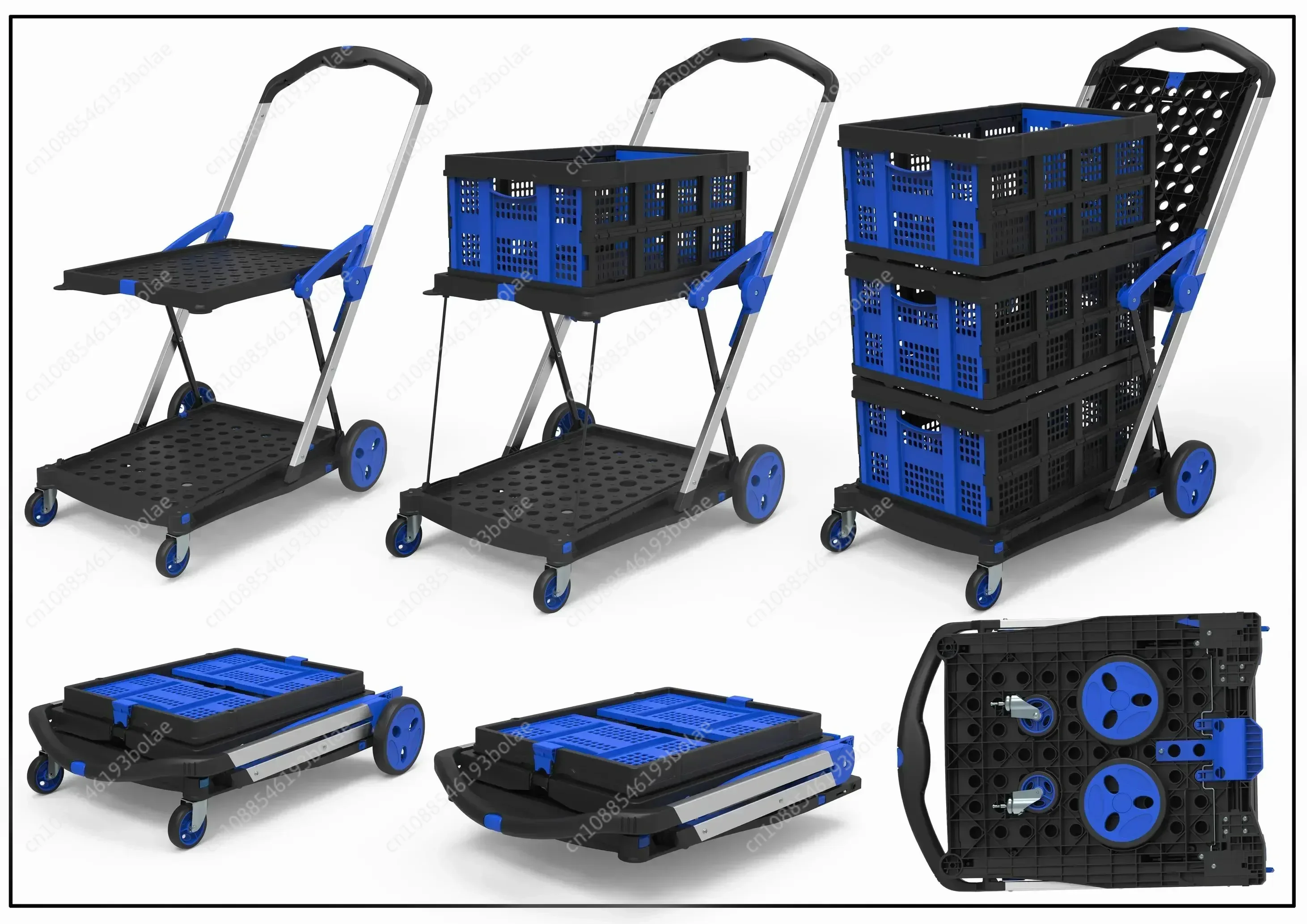 Carrello della spesa in alluminio leggero con una scatola portaoggetti nuovo carrello pieghevole a doppio strato