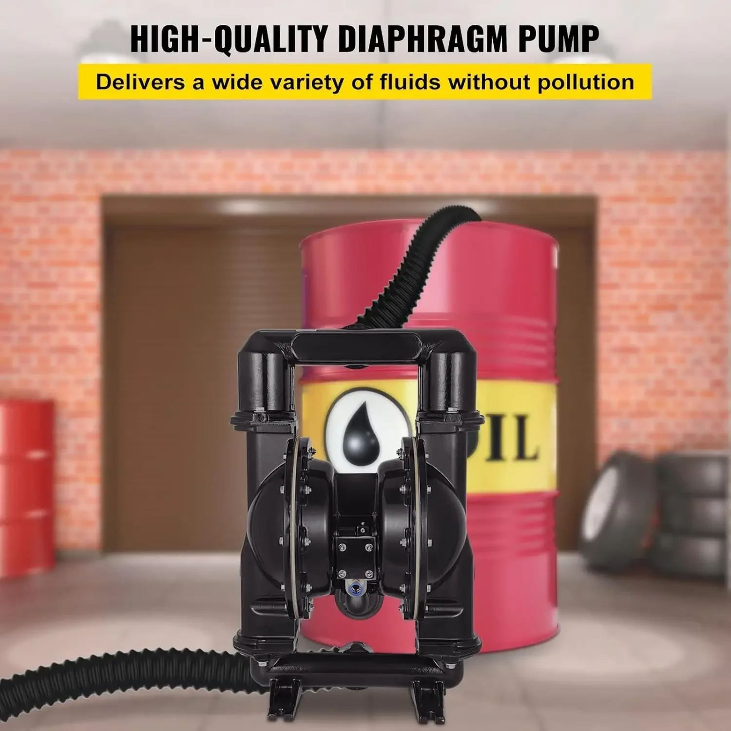 Air-Operated Double Diaphragm Pump, 2 inch Inlet & Outlet, Aluminum Alloy Body, 75 GPM & Max 120PSI, Nitrile Diaphragm Transfer