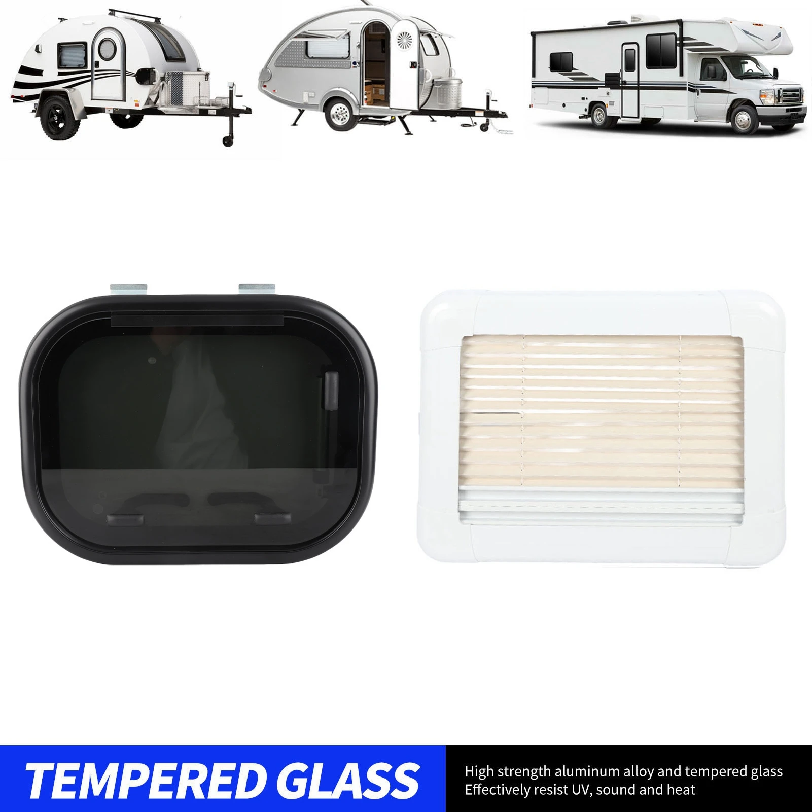 

16x12inch RV Push Out Window Tempered Glass UV Protection for Caravans Campers Trailers Opening Window with Mesh Sun Curtain