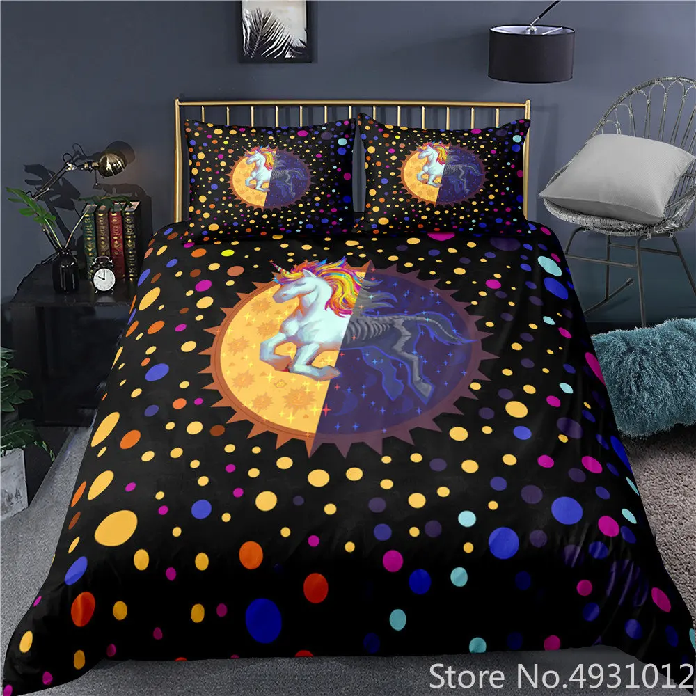 Unicorn Bedding Set Cartoon Duvet Cover Pillow Cases Single Double Queen King Size Kids Bedclothes Bedlisnen