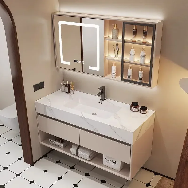 

Luxury Bathroom Cabinets Slate Integrated Basin Bathrooms Vanity Sink Large Storage Organizer Cupboard Gabinete Hotel Furniture