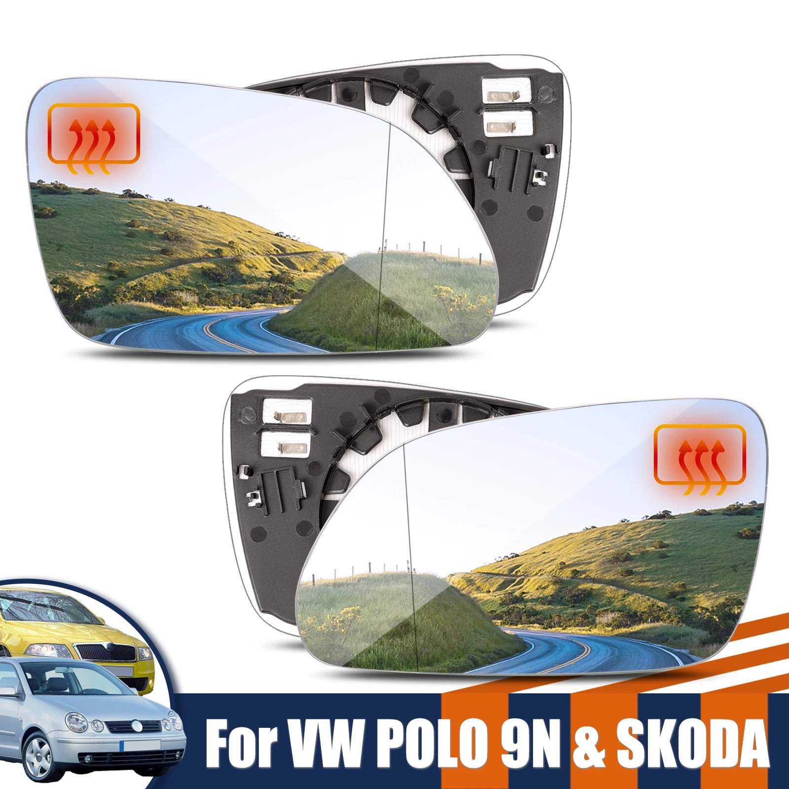 Lewe prawe lusterko boczne Podgrzewane wypukłe lusterko wsteczne Szeroki kąt Do Skody Octavia MK2 A5 2004-2009 VW Polo 9N 9N3 2005-2009