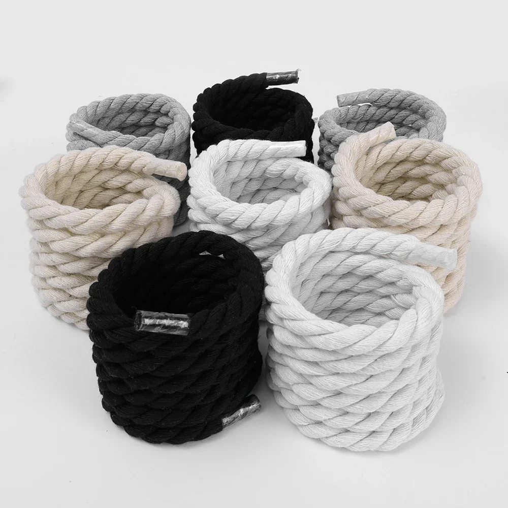 2pcs Bold Cotton Linen Twist Weave Shoelaces Wood Rope Laces 120/140/160CM Men Women Trend Personality Sport Casual Shoes Laces