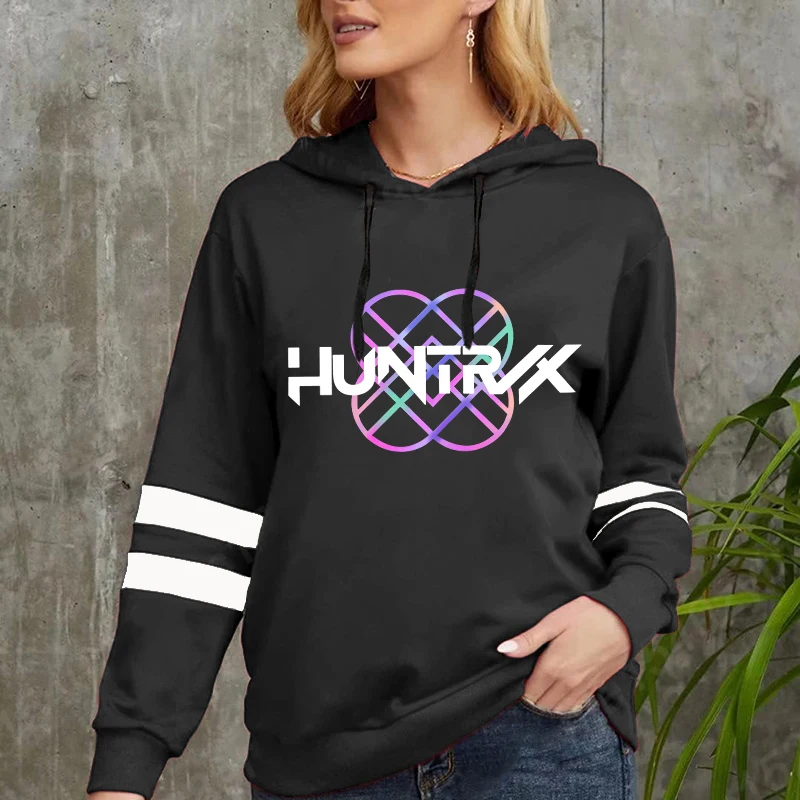 

Hot KPop Demon Hunters Printed Hoodies Loose Pullover Women Men Hooded Plus Size Autumn And Winter Long Sleeve Stripe Sweatshirt