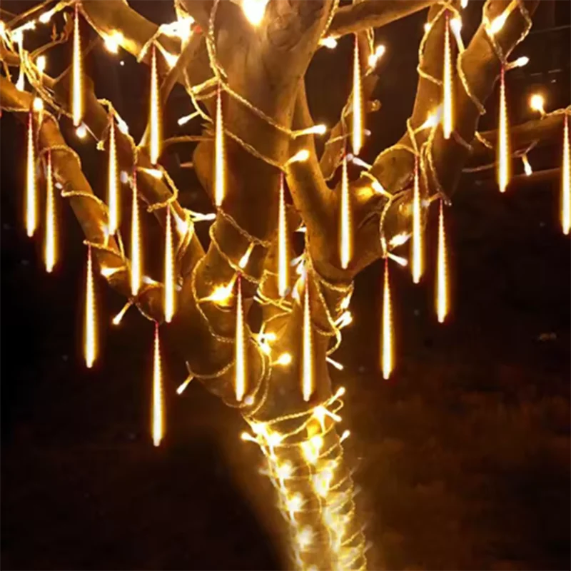 EU LED Solar Meteor Shower Lights 8 Tubes Waterproof Falling Raindrop String Lights Outdoor Fairy Lights for Holiday Patio Weddi