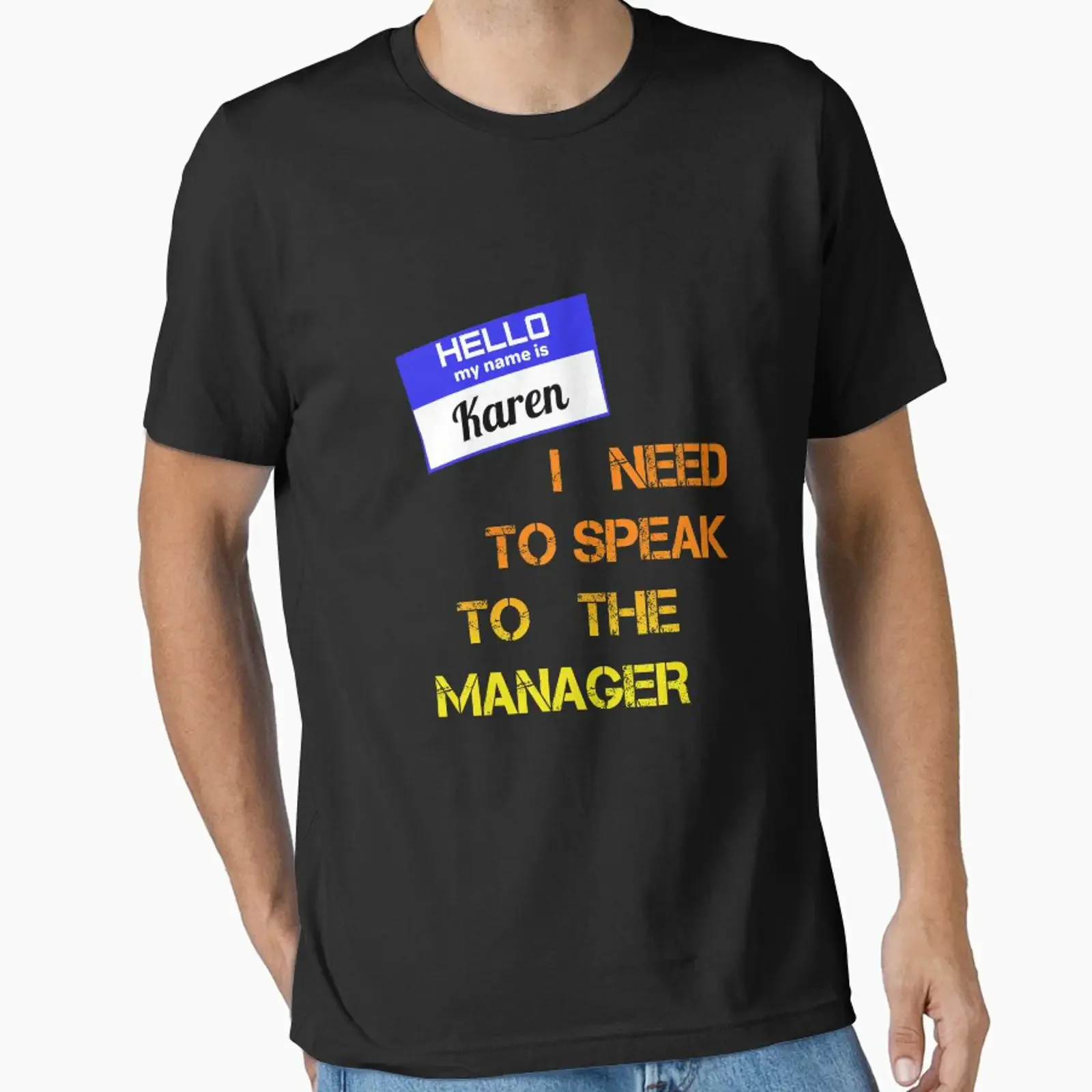 T-shirt essentiel vintage lavé et respirant pour homme, avec nom du gestionnaire Karen – Vêtements de créateur extensibles