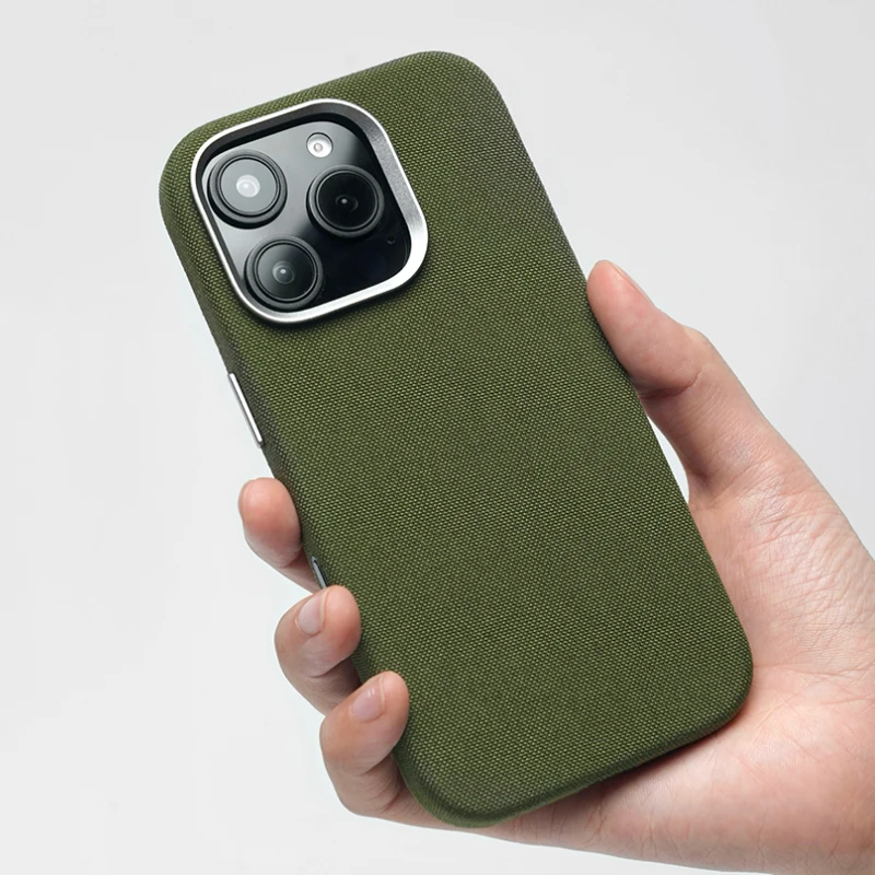 

Metal Lens Magsafe Phone Case For iPhone 16 pro max 15 Pro 14 13 Senior Simple Solid Color Nylon Fabric Wireless Charging Cover