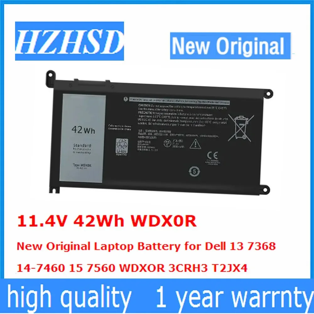 Batterie d'origine 11.4V 42wh WDX0R pour Dell Inspiron 13-7368 14-7460 15-7560 WDXOR 3CRH3 T2JX4 5368 5378 5568 7570 7569 5765 P61F