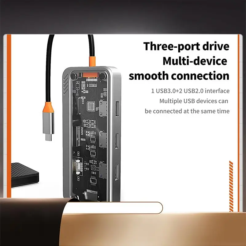 

Адаптер-концентратор USB C 10 в 1, док-станции для ноутбука USB C для двух мониторов, порта USB3.0 2.0, зарядка PD 100 Вт, RJ45, Audio-N35R