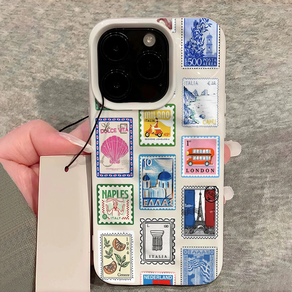 Reisestempel Kreatives Modisches Handyhülle für iPhone 17 16 15 14 13 12 11 Pro Max 14 Plus 17Air Falten-Wellen Weiche Silikonhülle – Detail 12