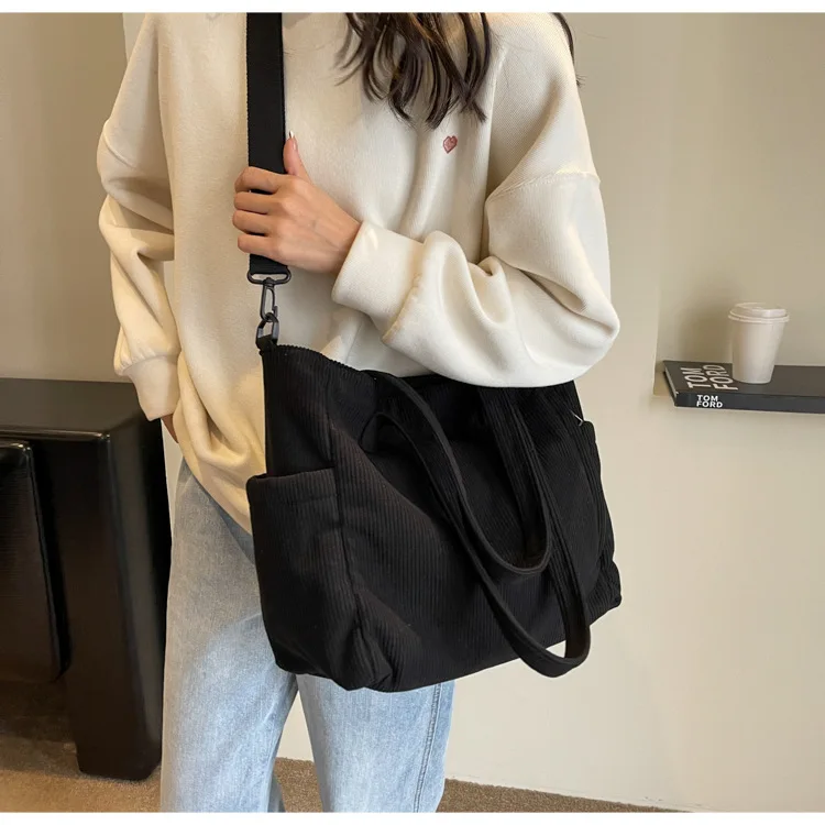KALIDI Borsa tote in velluto a coste, grande borsa a tracolla Hobo Anti Splash Crossbody Zipper Bag Casual lavoro shopping donna, Beige