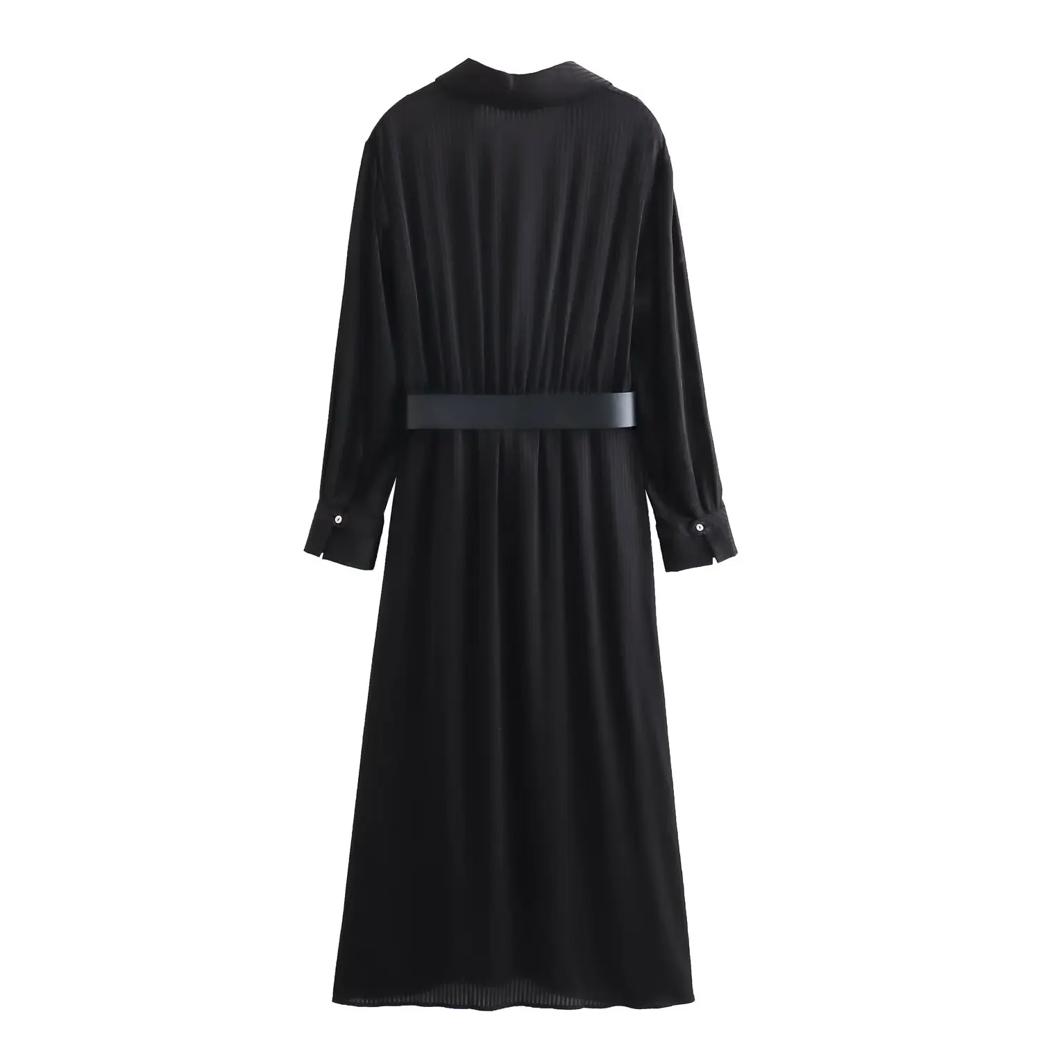 Withered French Retro Pleated  Midi Dress Fashionable And Casual Commuting Dress Elegant Black With Belt For Women