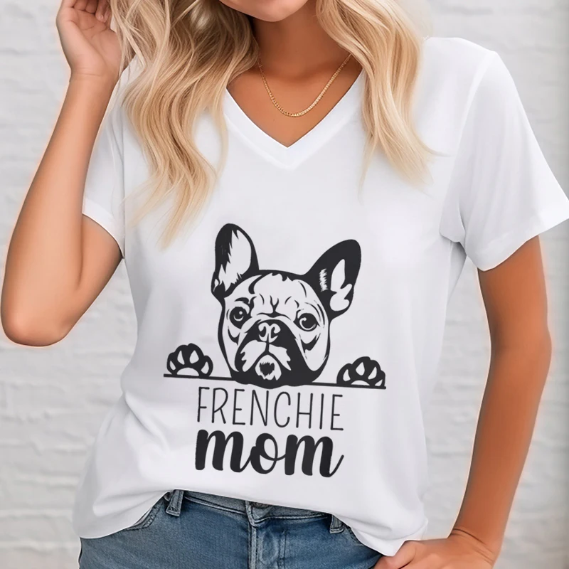 

Frenchie Mom Shirt Women V-neck French Bulldog Graphic Tee Animal Lover Shirt French Bulldog Dog Owner Gift Ideas T-shirt Female