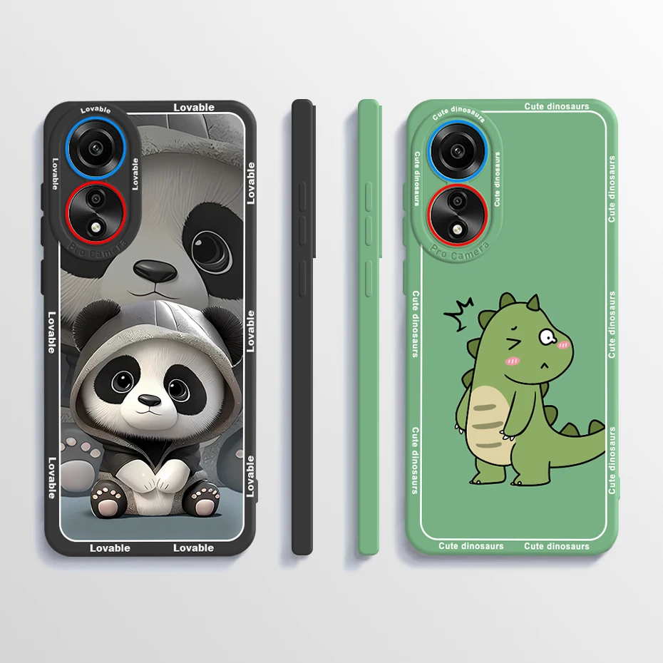 For Oppo A78 4G Case CPH2565 Cute Panda Dinosaur Cover Liquid Silicone Phone Case For Oppo A78 A 78 OppoA78 4G Back Cover Fundas