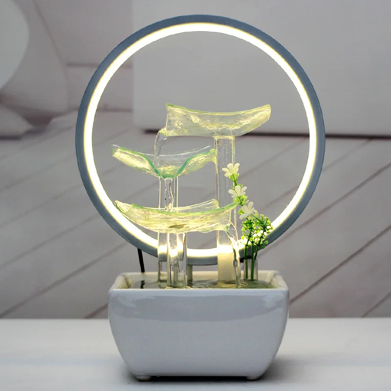 Step by step rising lotus rhyme desktop running water ornament glass lotus flower lucky lamp circle water feature