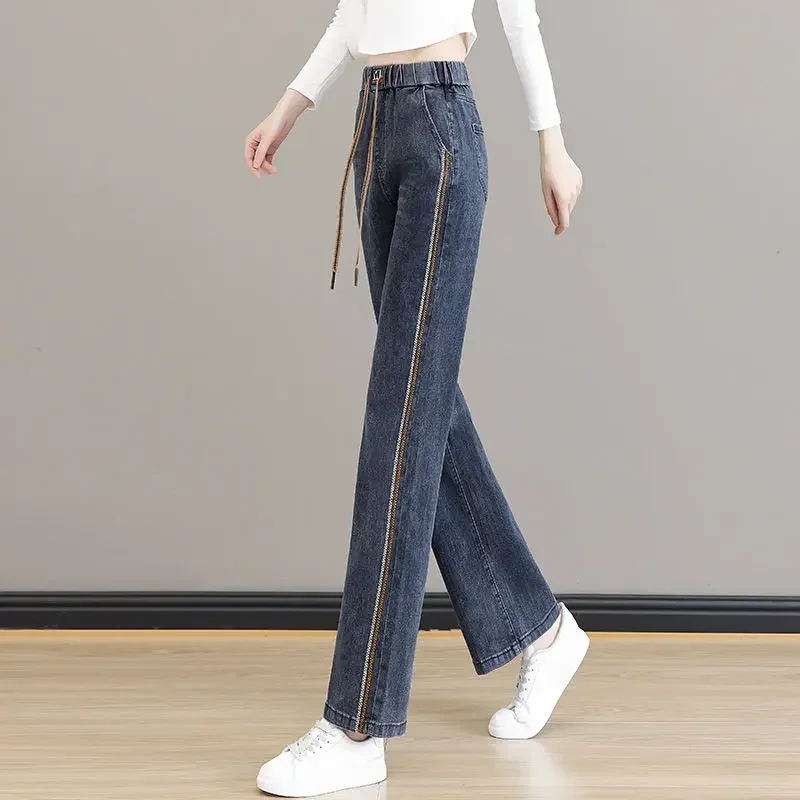 Pantalones pierna recta tiro de cintura alta pantalones vaqueros de mujer pantalones azules para mujer talla de oficina X grande verano vibrante con cómodo A