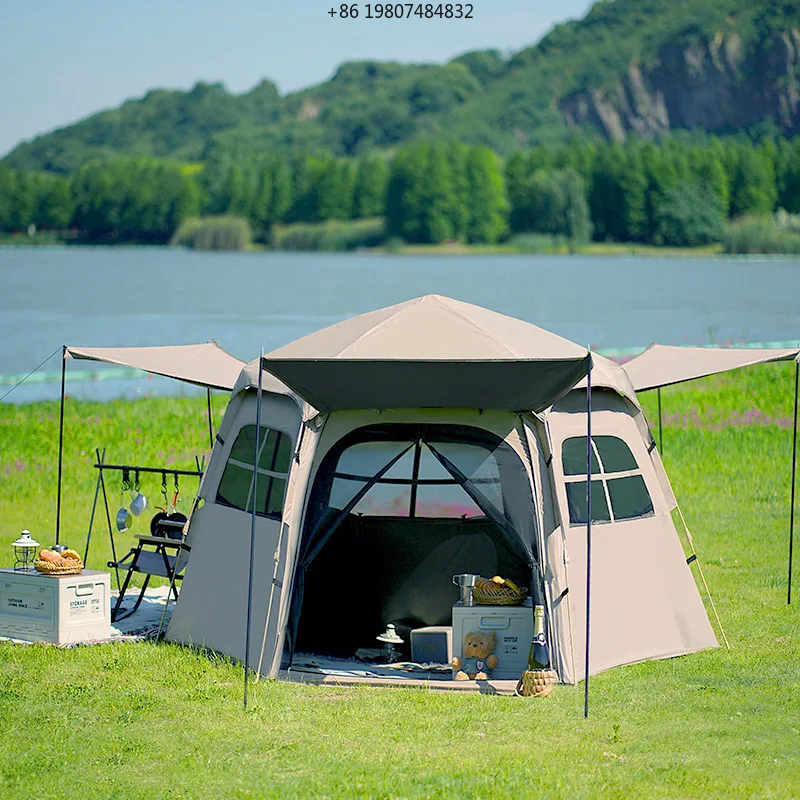 Design Oxford Fabric Foldable Rainproof 3-4 People One Bedroom Fully Automatic Portable Outdoor Camping Tent Ball Hexagon