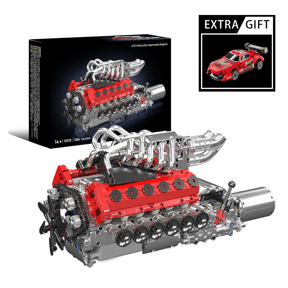 

1435 шт., набор строительных блоков для двигателя суперкара с естественным аспирацией, строительные блоки для двигателя спортивного автомобиля V12 для взрослых