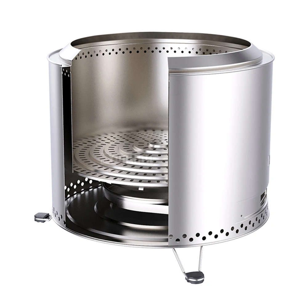 Stainless Steel All-in-One Stove,Outdoor Camping Fire Pit, Smokeless Wood-Burning Stove, Patio BBQ Grill