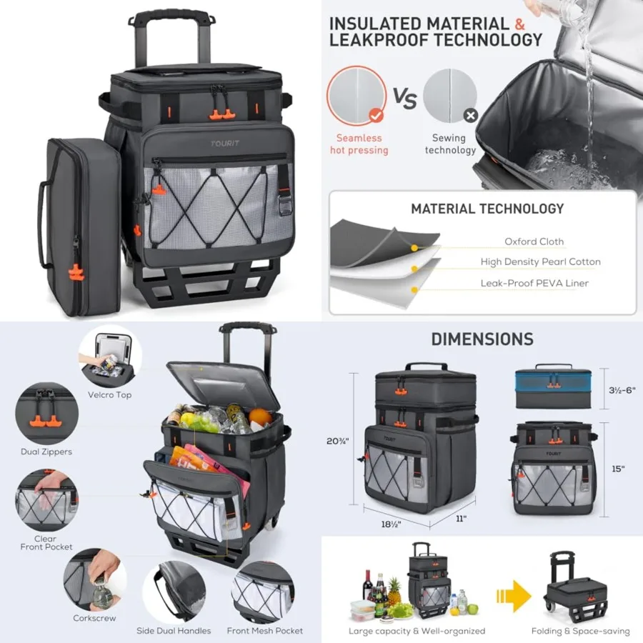 

Collapsible Cooler with Wheels, Insulated Rolling Cooler with All-Terrain Cart, Waterproof Soft Sided Cooler Bag for Beach, Pic