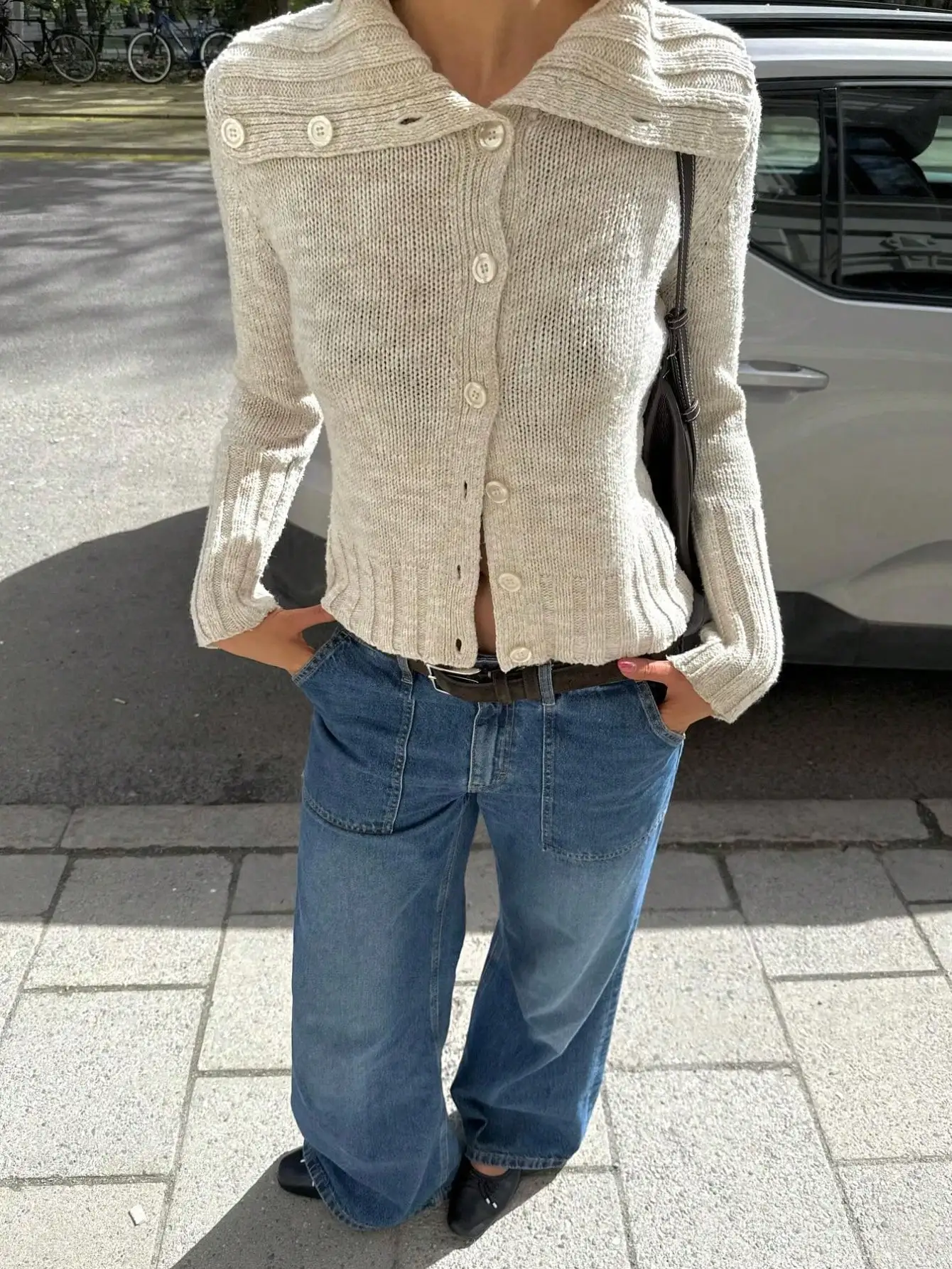 

Женский вязаный кардиган с лацканами и пуговицами спереди, приталенный повседневный свитер с длинными рукавами для осени и зимы