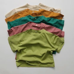 1-6 Yrs Baby Boys Girls T-shirt Kids Casual Loose T-shirt Tops Cotton Short Sleeve Solid Color Children Clothes For Summer