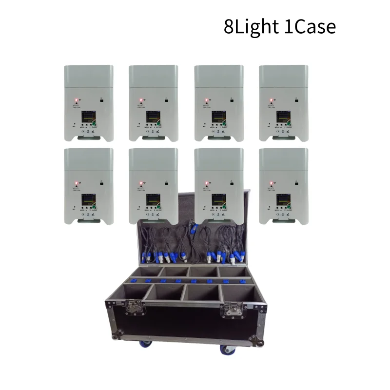 

8PCS With Flightcase 6x18W 6in1 RGBAW+UV Par Light Wireless Remote Control LED Battery Light for Disco DJ Bar Party Stage Light