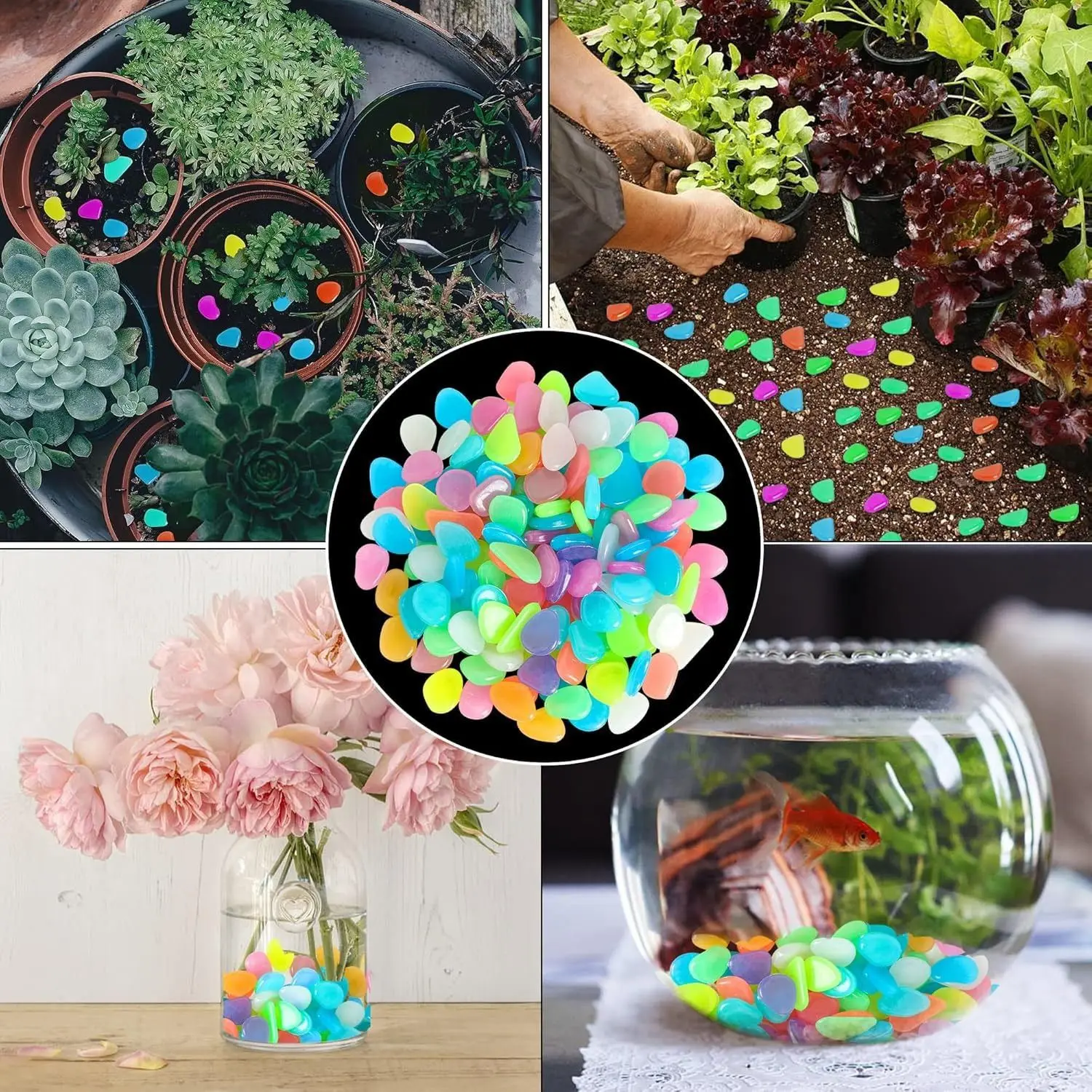 Colorful Glow In The Dark Luminous Pebbles Garden Stones For Outdoor Garden Pathway Aquarium Fish Tank Potted Plant Decor view 6