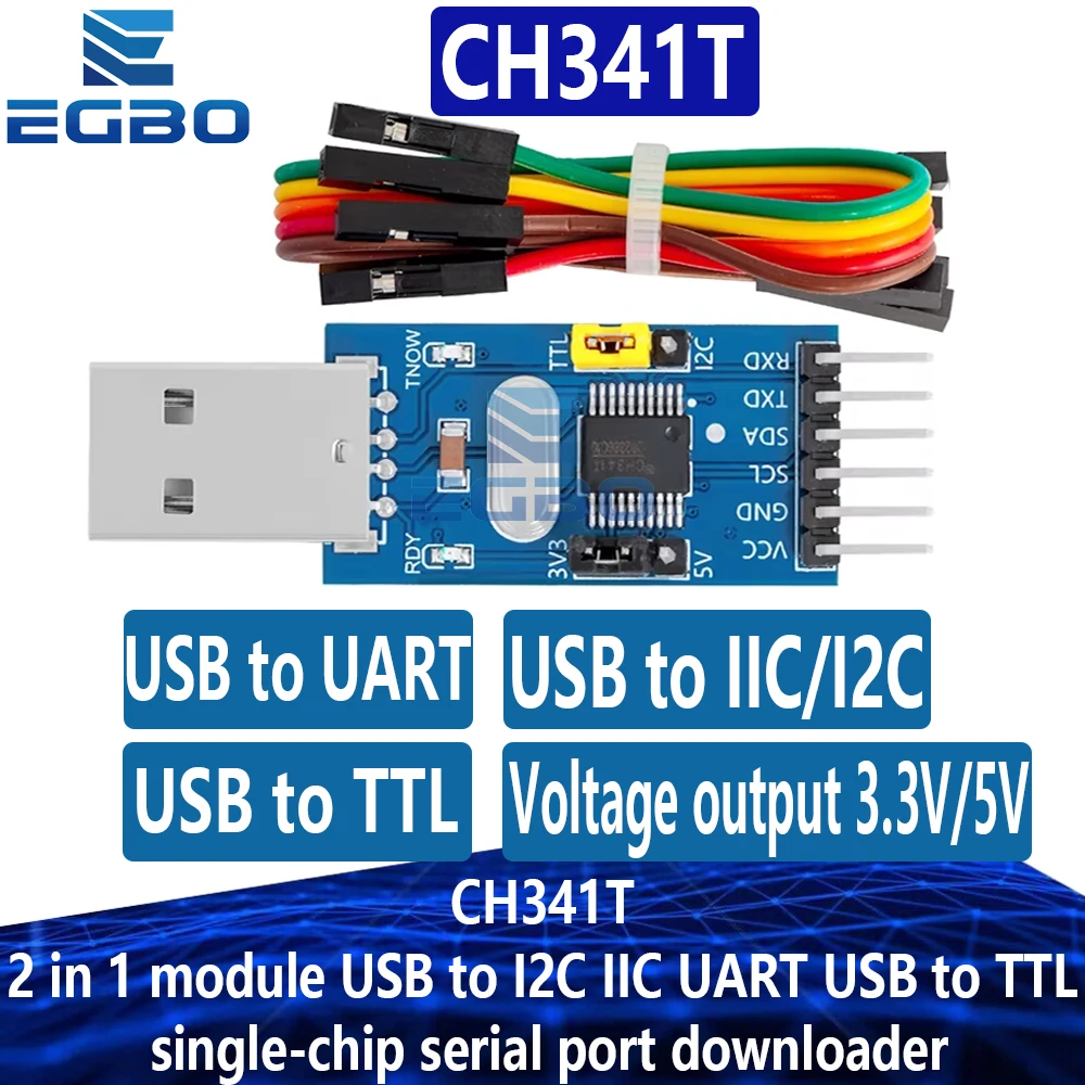 تحميل منفذ تسلسلي رقاقة واحدة من EGBO ، وحدة CH341T ، 50 فولت ، USB إلى I2C ، IIC ، UART ، USB إلى TTL ، 1-10