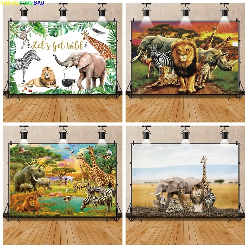 

Jungle Wild Animals Reality Photo Background Children Birthday Decor Banner Baby Shower Photography Portrait Custom Backdrop