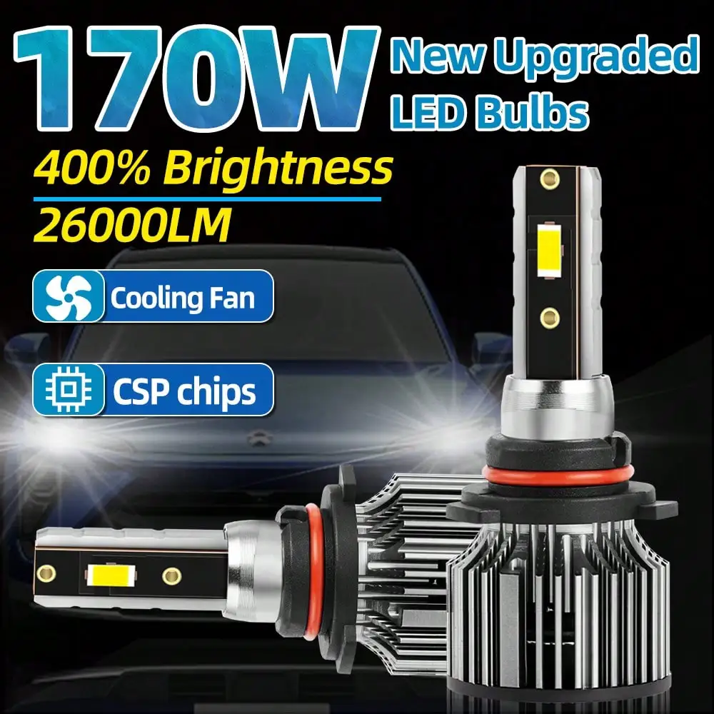 

H7 H11 9005 9006 H1 Светодиодные лампы для фар 6500K 170 Вт 26000LM HB3 HB4 H4 Замена галогенной лампы Противоинтерференционные лампы