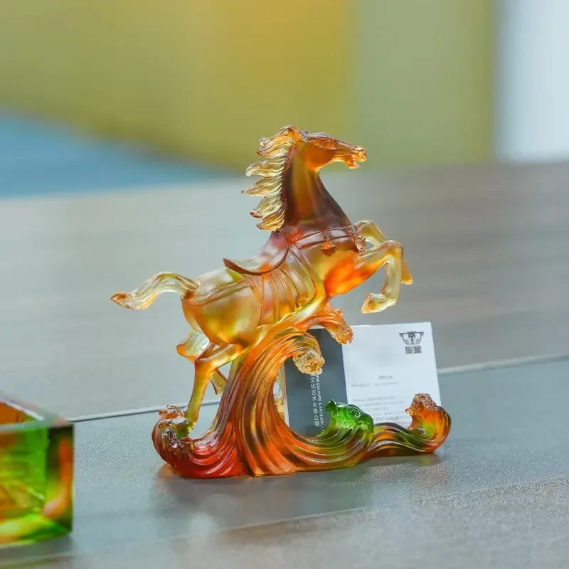 Lili Crystal Glass Horse Statue Zodiac Animal Ornament Amber Green Business Card Holder Desktop Decor Craft Gift 2026 New