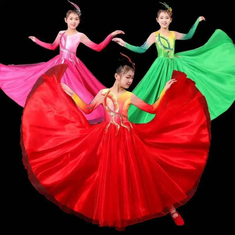 

Opening dance big swing skirt children's performance clothing Chinese style evening stage choir host dance clothing dress woman
