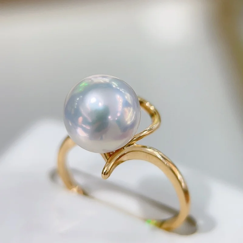 

SGARIT Real 18K Gold Ring for Women AU750 Diamond Natural Freshwater Edison Pearl Adjustable Wedding Ring SR11