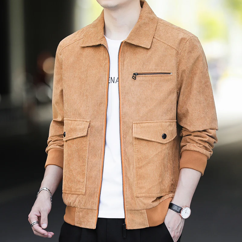 Trendy New Men's Casual Jacket Jacket Korean Version Trendy Light Corduroy Clothing Young and Middle-aged Lapel Coat