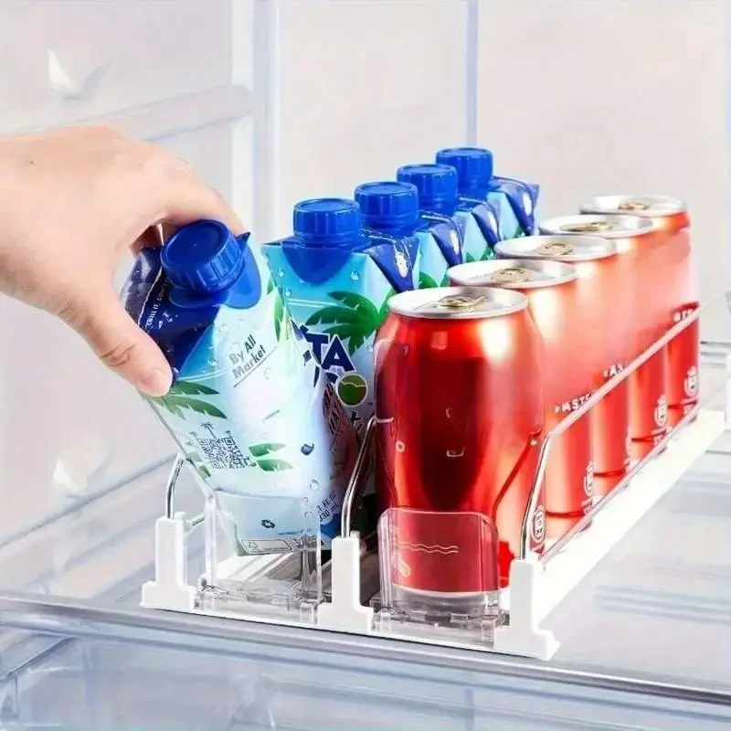 2 Pieces Beverage Can Dispenser, Refrigerator Organizer Bottles & Cans with Upgraded Double Shelves and Positioning Clip