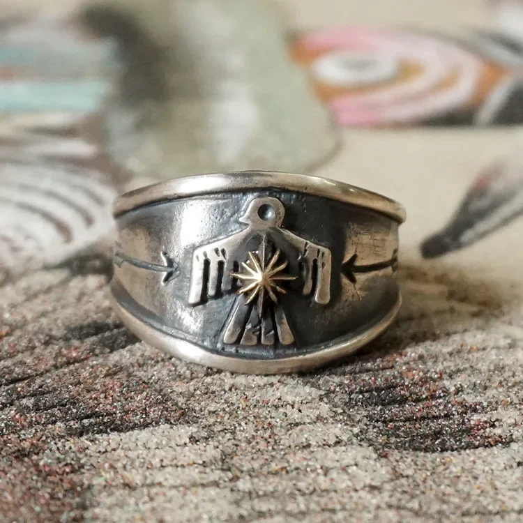 NewImported Thunderbird Ring, Retro, Small and Popular, Old Style Indian Totem Open Pair Ring image 3
