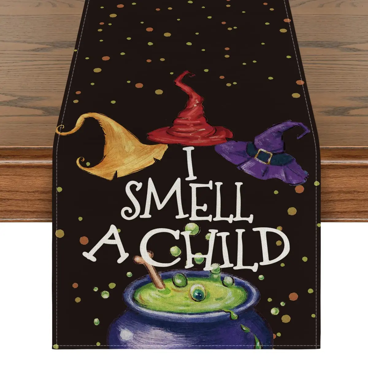 I Smell A Child Wizzard Hat Witch Vibes Halloween Table Runner, Holiday Fall Kitchen Dining Table Decor for Home Party Decor