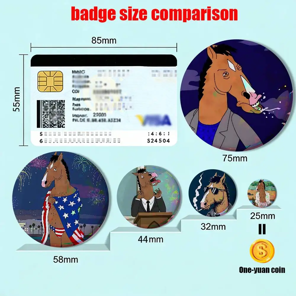 Strange and interesting BoJack Horseman Badges Badges On Backpack Jacket Cartoon Round Brooches  Acrylic Button Pins Collection