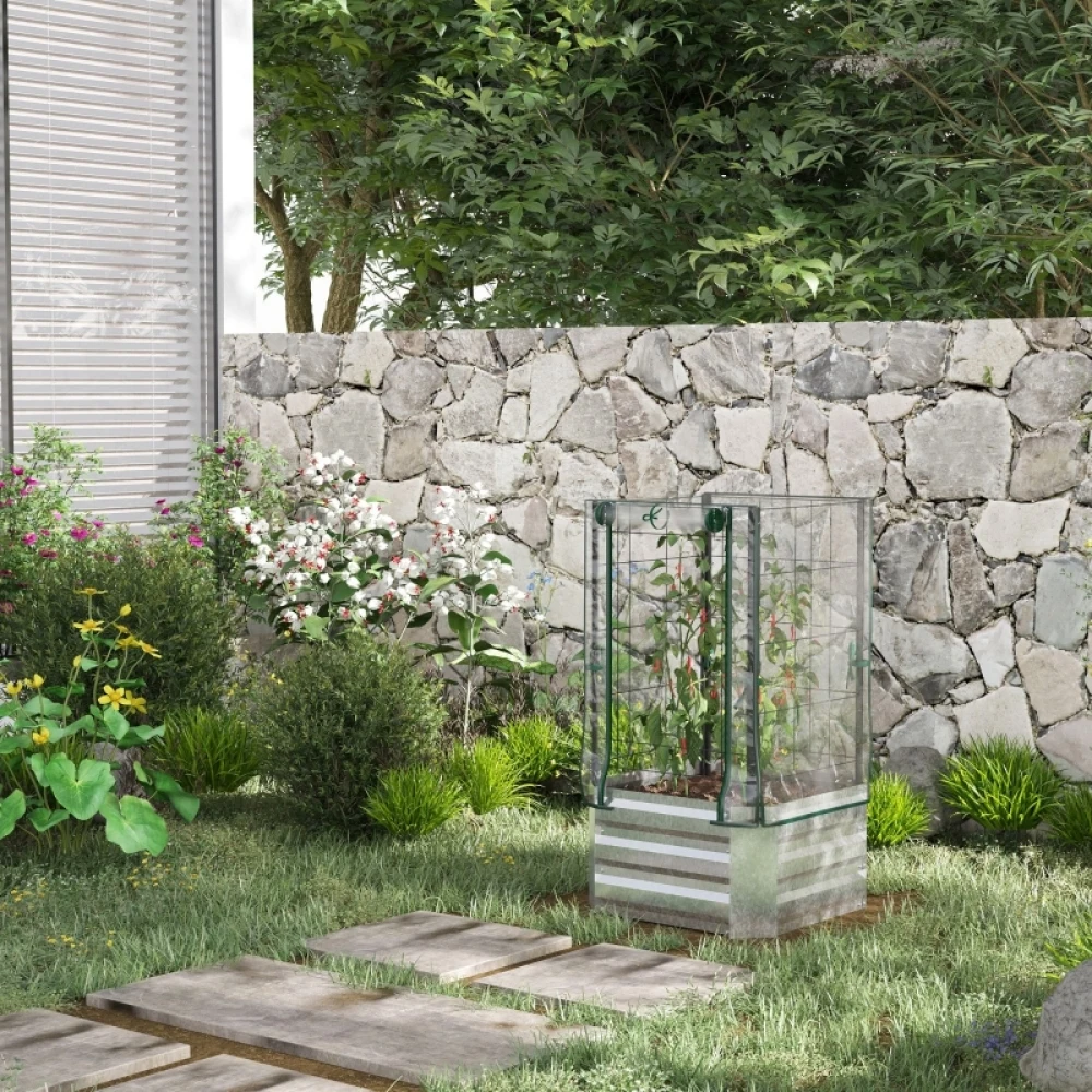 Jardinière surélevée avec couvercle en plastique et treillis pour plantes, bac de culture pour légumes pour balcon, jardin 53x53x90cm