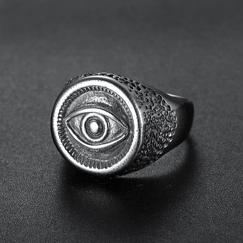 Ancient Egypt Style Eye of Horus Carved Stainless Steel Rings for Men Masculine Titanium Finger Bands Cool Fashionable Accessory