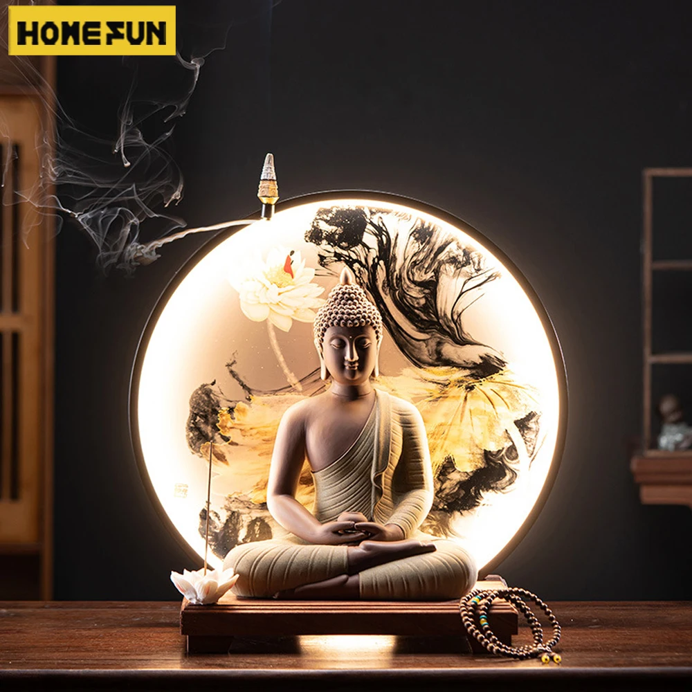 Imagem -02 - Sakyamuni Buddha Figura Estátua Tathagata Buddha Estátua Lâmpada de Cerâmica Sala de Estar Incenso Alpendre Decoração Home Círculo