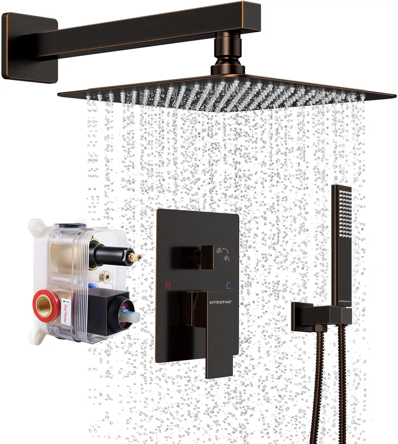 

Oil Rubbed Bronze Shower System -10 Inches Shower Faucet Set with Square Rain Shower Head and Handheld High Pressure