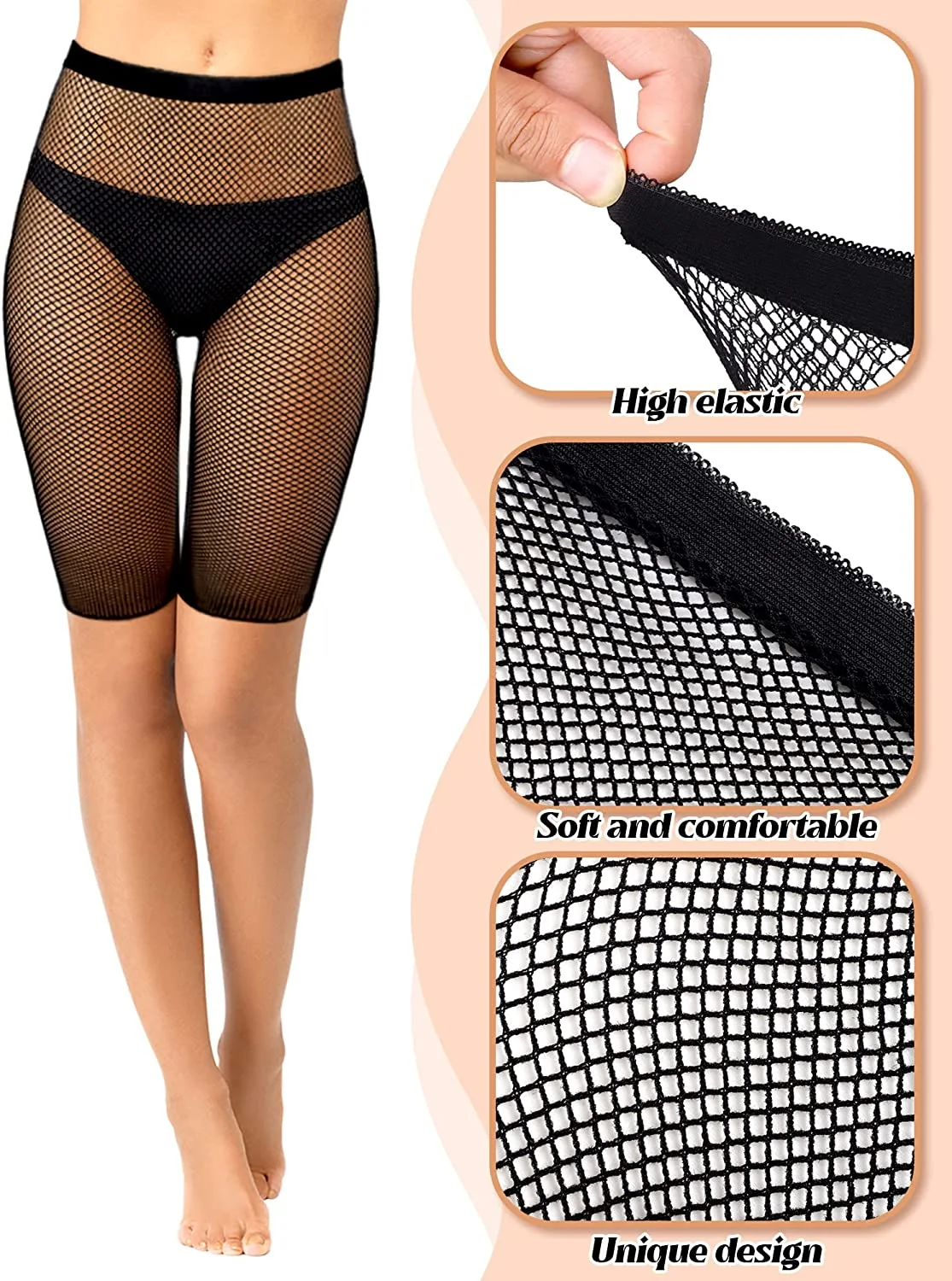 Women's Shorts Pantyhose Fishnet Stockings High Waist Shorts Tights Perspective Mesh Short Pants Women Costumes